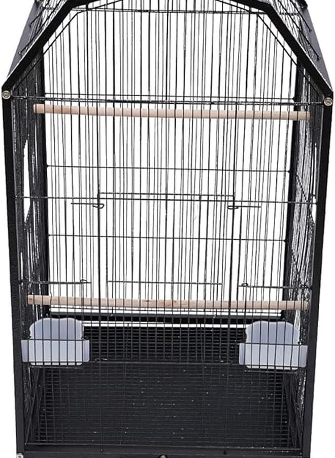 53 Inch Black Wrought Iron Bird Cage With Rolling Stand For Parrots Conures Parakeets - Image 1