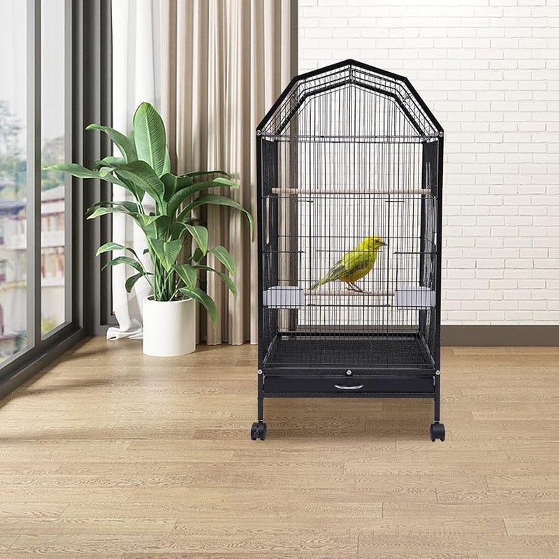 53 Inch Black Wrought Iron Bird Cage With Rolling Stand For Parrots Conures Parakeets - Image 4