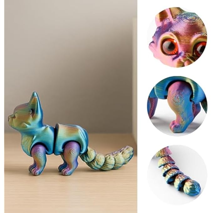 Bojueshaw Cat 3D Model,Flexible 3D Printed Stress Relief Toy,Cats Fidget Toys Decor for Home,Office,Classroom(Green&Blue) - Image 3