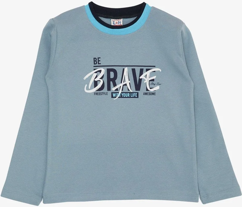 بريز Breeze Boy's Long Sleeve T-Shirt with Text Printing, Age 5-9, Ice Blue