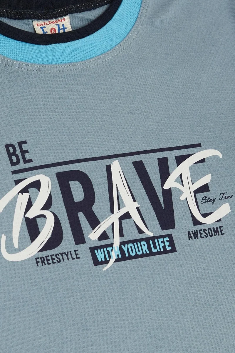 بريز Breeze Boy's Long Sleeve T-Shirt with Text Printing, Age 5-9, Ice Blue
