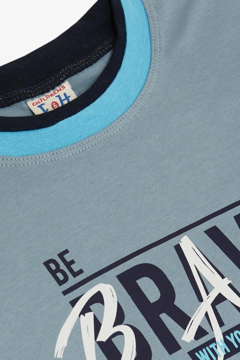 بريز Breeze Boy's Long Sleeve T-Shirt with Text Printing, Age 5-9, Ice Blue