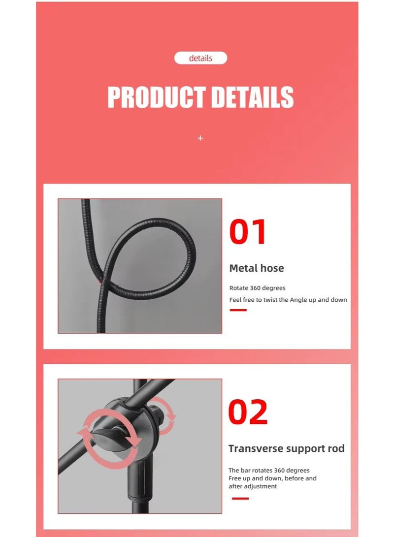 والالا حامل ميكروفون قابل لتعديل الارتفاع مع 3 مشابك للهاتف المحمول مع صينية بطاقة صوت، حامل ميكروفون غنائي، حامل ميكروفون قابل للرفع للاستخدام في مشاهد متعددة - Image 2