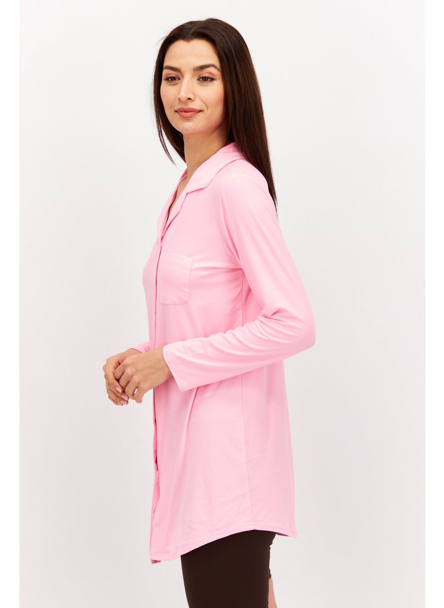 Not A Morning Person - Women Button Front  Long Sleeve Night Shirt, Pink - Image 1