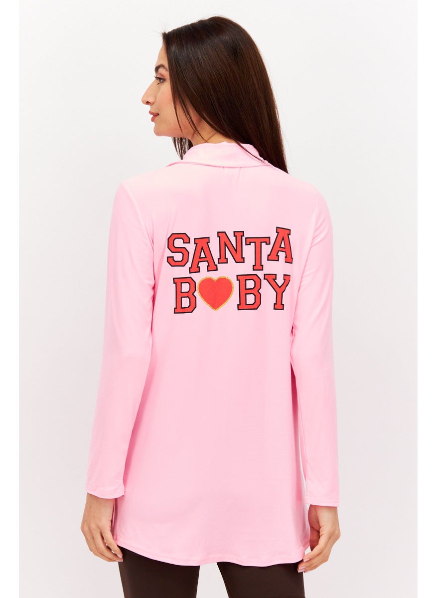 Not A Morning Person - Women Button Front  Long Sleeve Night Shirt, Pink - Image 1