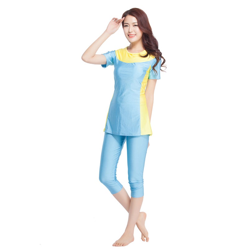 Factory Ready-Made Women's Swimwear Conservative Swimsuit Loose Contrasting Color Two-Piece Set Seaside Travel Spa Wear - Image 1
