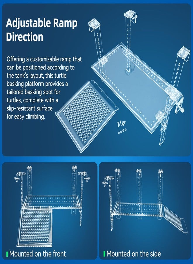 RunDuck Turtle Docks Large Adjustable Turtle Basking Platform for Aquatic Turtles, Design for Tanks 0.3"-2" Thick, Stable Construction,Slip-Resistant Ramp,Adjustable Ramp Direction (13'' x 6.9'') - Image 4