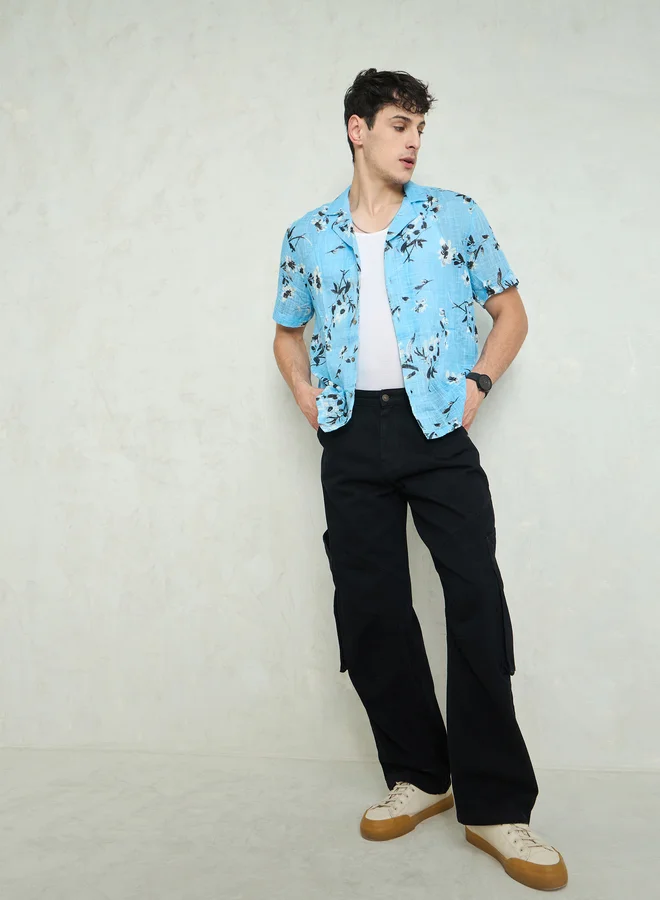 ساسافراس Sassafras Men Black Mid Rise Plain Cargo Pocket Detail Wide Leg Jeans