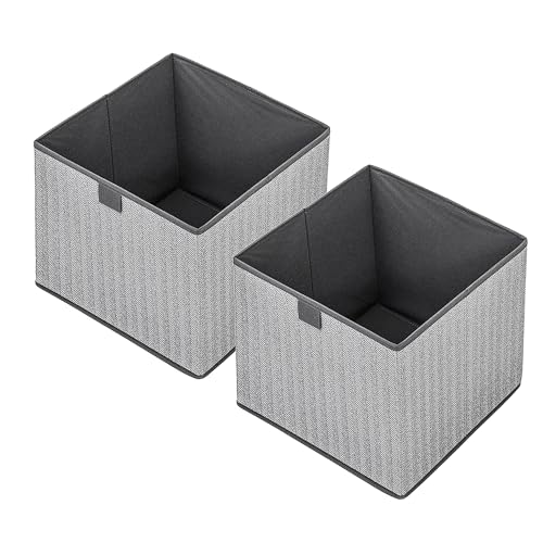 EITMOW Storage Baskets 118Inch Woven Fabric Bins Storage Cubes with Reinforced Handles Organizer Bins for Closet Shelves Foldable for Toys Clothes 2PCSGrey118118118inch - Image 1