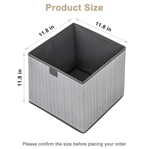 EITMOW Storage Baskets 118Inch Woven Fabric Bins Storage Cubes with Reinforced Handles Organizer Bins for Closet Shelves Foldable for Toys Clothes 2PCSGrey118118118inch - Image 3