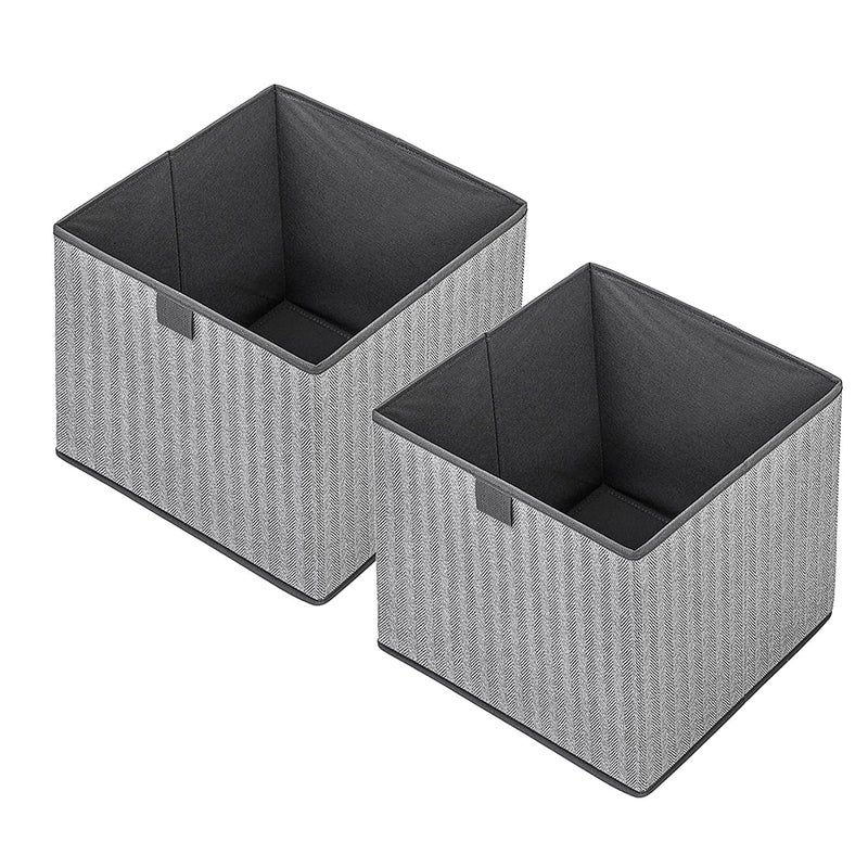 EITMOW Storage Baskets 118Inch Woven Fabric Bins Storage Cubes with Reinforced Handles Organizer Bins for Closet Shelves Foldable for Toys Clothes 2PCSGrey118118118inch - Image 2