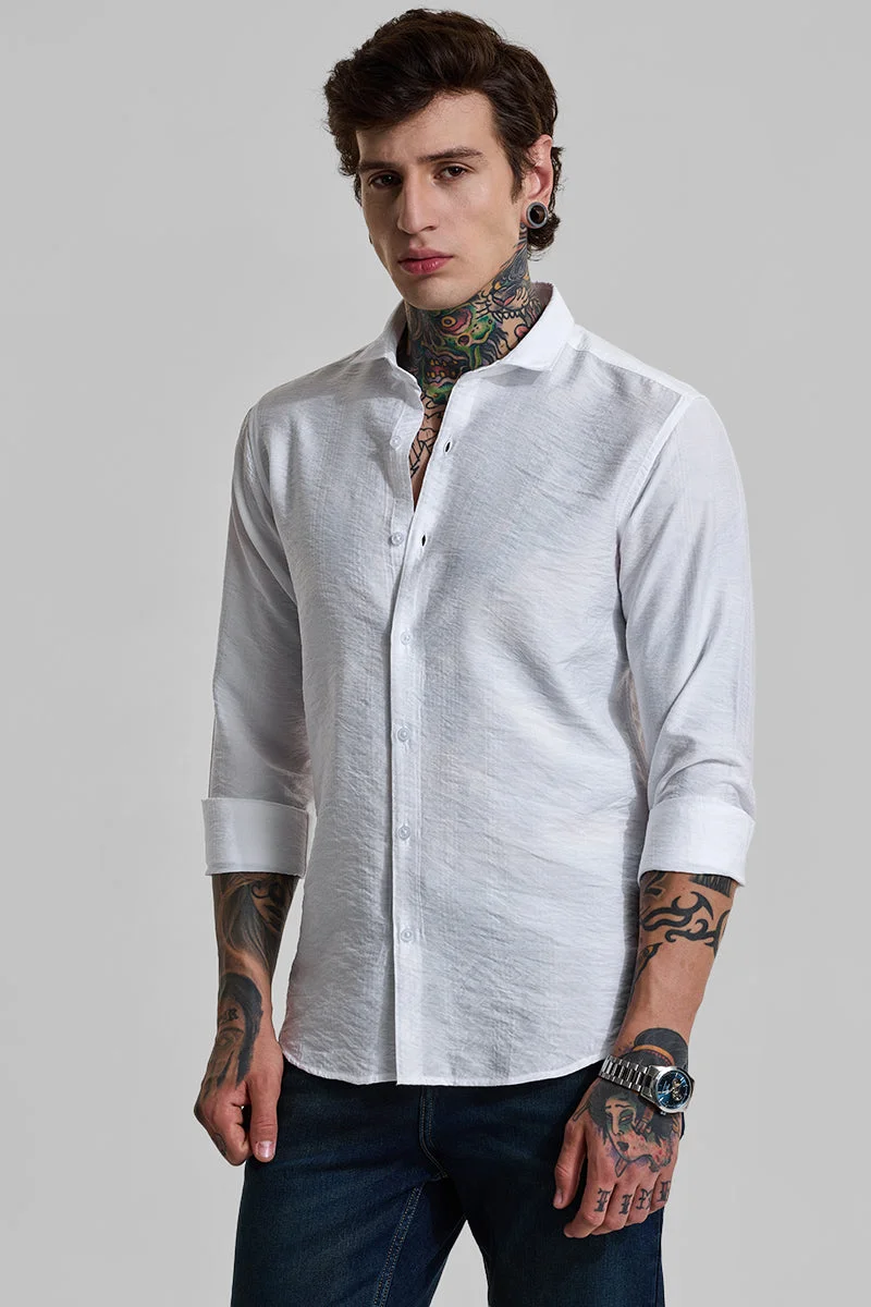 SNITCH White Striped Long Sleeve Slim Fit Casual Shirt