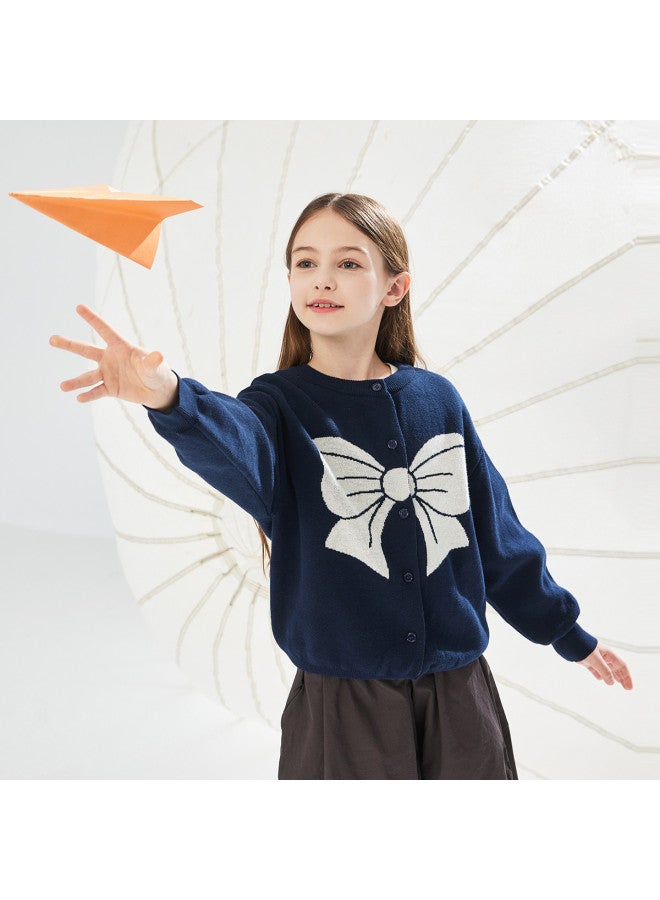 مكد ربطة عنق للأطفال بنات صوفية فضفاضة بأكمام طويلة، سترة صوفية متعددة الاستخدامات للأطفال الأكبر سنًا والمراهقين - Image 3