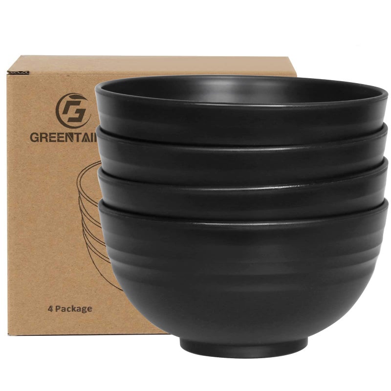 Greentainer Unbreakable Large Cereal Bowls  24 OZ Plastic Lightweight Bowl Sets 4  Dishwasher  Microwave Safe  for Cereal SaladSoup Noodle 4 Pieces Black