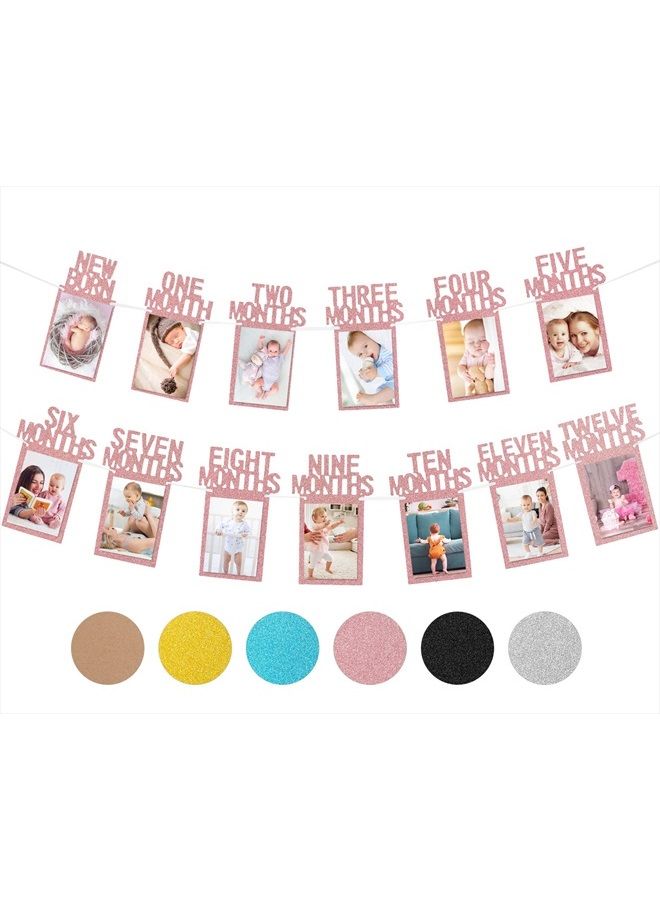 Whaline 1st Birthday Baby Photo Banner for Newborn to 12 Months, Monthly Milestone Photograph Bunting Garland, First Birthday Celebration Decoration (Rose Gold) - Image 1