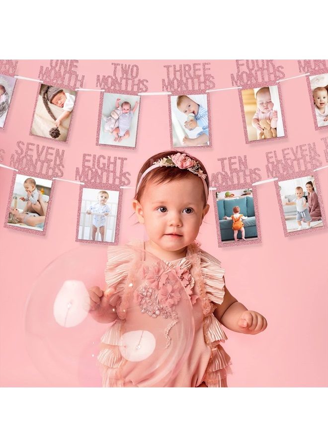 Whaline 1st Birthday Baby Photo Banner for Newborn to 12 Months, Monthly Milestone Photograph Bunting Garland, First Birthday Celebration Decoration (Rose Gold) - Image 4