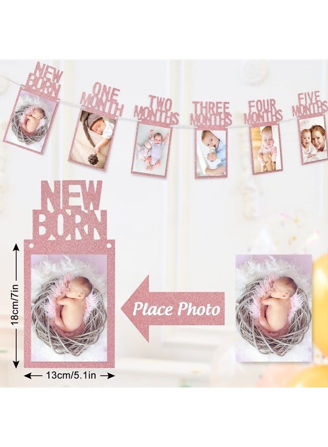 Whaline 1st Birthday Baby Photo Banner for Newborn to 12 Months, Monthly Milestone Photograph Bunting Garland, First Birthday Celebration Decoration (Rose Gold) - Image 2