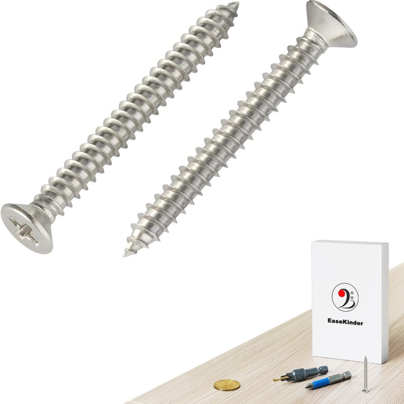 Kinder Wood Screws - 80PCS Flat Head Phillips Screws, 304 Stainless Steel Screw with Adjustable Wood Countersink Kit (#6 x 1-3/8") - Image 4