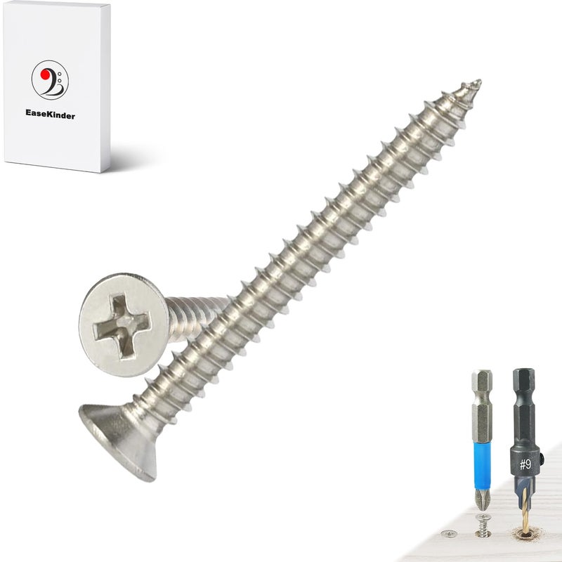 Kinder Wood Screws - 80PCS Flat Head Phillips Screws, 304 Stainless Steel Screw with Adjustable Wood Countersink Kit (#6 x 1-3/8") - Image 1