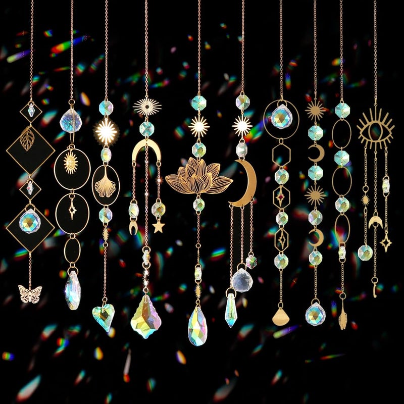 Worgree Sun Catchers, 10 Pieces Colorful Crystal Suncatcher with Chain Pendant Ornaments Hanging Crystals Prism Rainbow Maker for Windows Indoor Outdoor Car Mirror Garden Decor Wedding Party Xmas Gift - Image 1