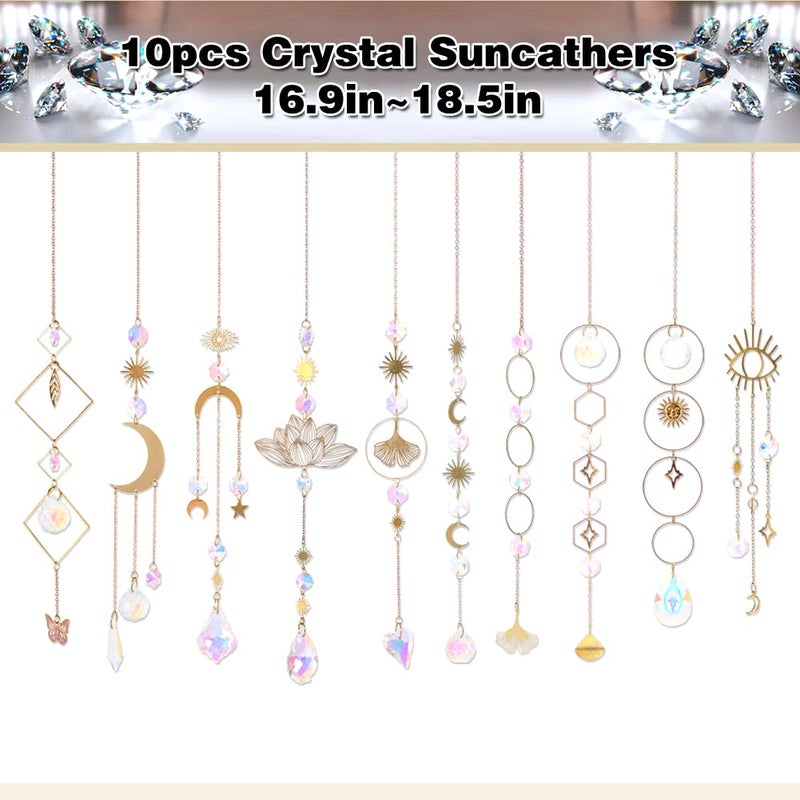 Worgree Sun Catchers, 10 Pieces Colorful Crystal Suncatcher with Chain Pendant Ornaments Hanging Crystals Prism Rainbow Maker for Windows Indoor Outdoor Car Mirror Garden Decor Wedding Party Xmas Gift - Image 2