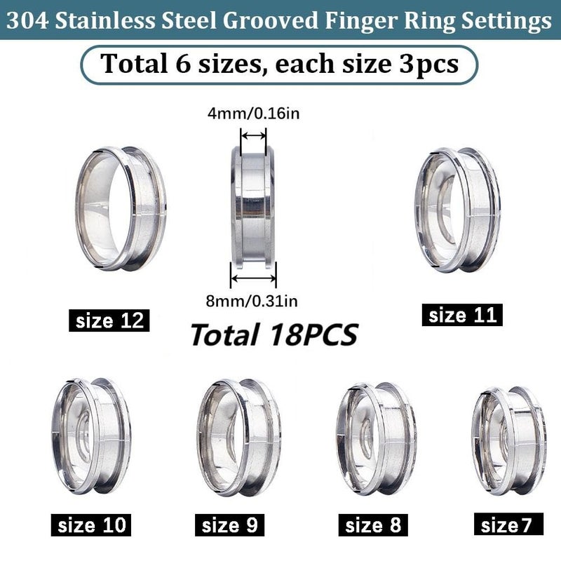 SUNNYCLUE 1 Box 18Pcs Stainless Steel Grooved Finger Ring US Size 7/8/9/10/11/12 Core Blanks 8mm Wide Empty Round Grooved Inlay Ring Blanks for Jewelry Making Kits Men Women DIY Craft Supplies - Image 2