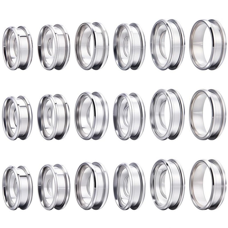 SUNNYCLUE 1 Box 18Pcs Stainless Steel Grooved Finger Ring US Size 7/8/9/10/11/12 Core Blanks 8mm Wide Empty Round Grooved Inlay Ring Blanks for Jewelry Making Kits Men Women DIY Craft Supplies - Image 1