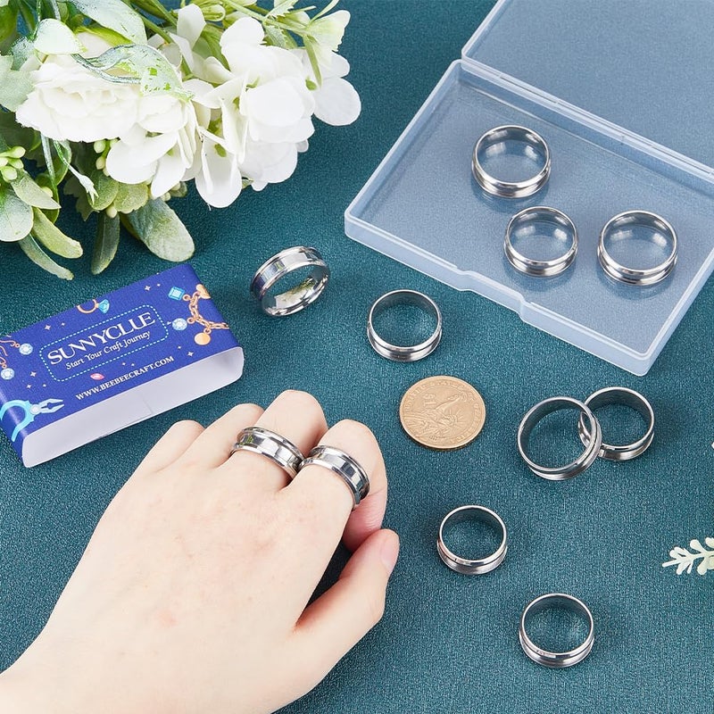 SUNNYCLUE 1 Box 18Pcs Stainless Steel Grooved Finger Ring US Size 7/8/9/10/11/12 Core Blanks 8mm Wide Empty Round Grooved Inlay Ring Blanks for Jewelry Making Kits Men Women DIY Craft Supplies - Image 4