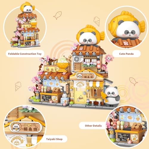 NEWABWN Japanese Street View Taiyaki Shop Mini Building Blocks MOC Creative Building Toys Cute Panda Building Set for Kids 612 Simulation Architecture Construction Toy Gift Idea for Kids Adults 858 PCS - Image 5