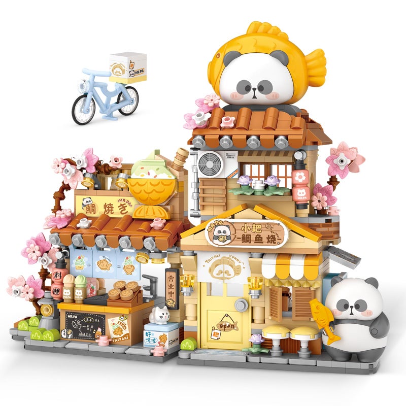 NEWABWN Japanese Street View Taiyaki Shop Mini Building Blocks MOC Creative Building Toys Cute Panda Building Set for Kids 612 Simulation Architecture Construction Toy Gift Idea for Kids Adults 858 PCS - Image 3