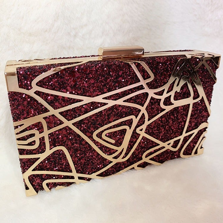 Geometric Rose Metal Dress All-Match Shiny Crossbody Single-Room Handbag For Dinner - Image 2