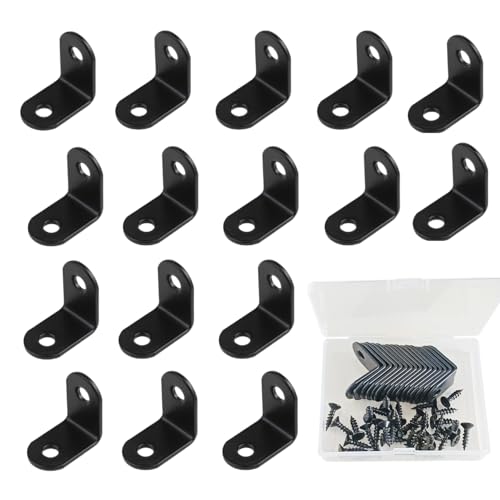 Elimeta L Bracket Corner Brace Joint Right Angle 90 Degree Fastener Wood Support for Shelves Braces Mounting Brackets with Screws for Furniture Chairs Wooden Hardware Brackets 16Pcs Elimeta (Black 1inch) - Image 1