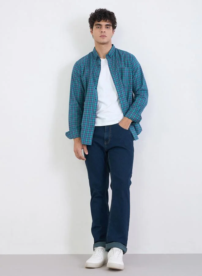 Styli Men Regular Fit Checked Full Sleeve Shirt