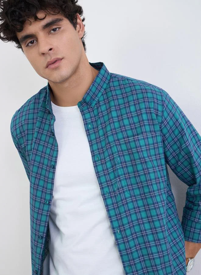 Styli Men Regular Fit Checked Full Sleeve Shirt