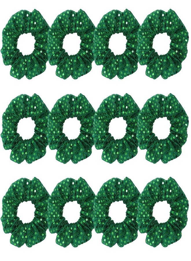 KOOMAGIC 12 Pcs Glitter Cheer Christmas Sequins Hair Scrunchies Santa Claus Dance Scrunchie School Performance/Sports/Practice/Party Scrunchie Ponytail Holder Wrist for Girls Show (Green) - Image 1
