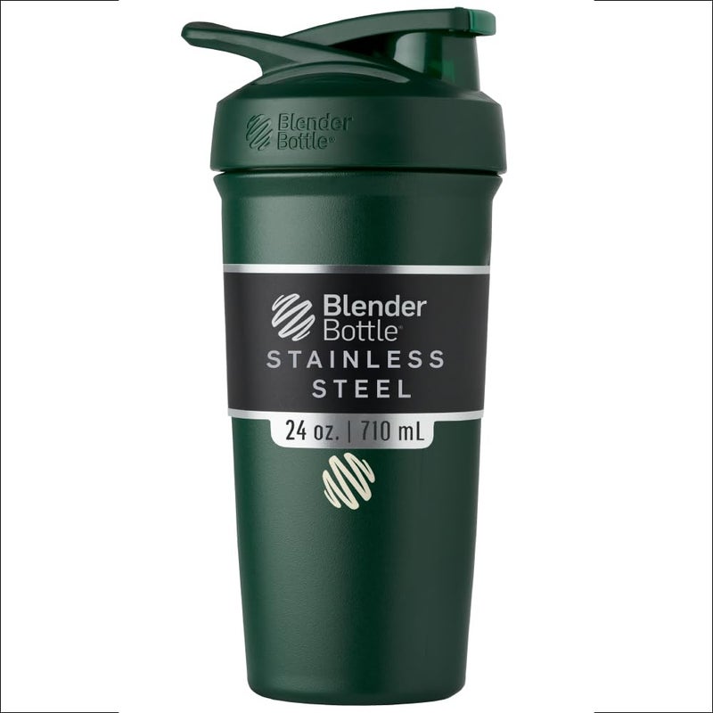 BlenderBottle زجاجة خلط سترادا من بلندر بوتل معزولة من الفولاذ المقاوم للصدأ مع خفاقة سلكية، سعة 24 أونصة، غابة - Image 1