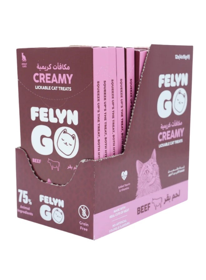 Felyn Go – Creamy Cat Treats with Beef Flavor Grain-Free, Single-Protein Snack – High Hydration and Creamy Texture to Boost Appetite – 4 × 15 g - Image 1