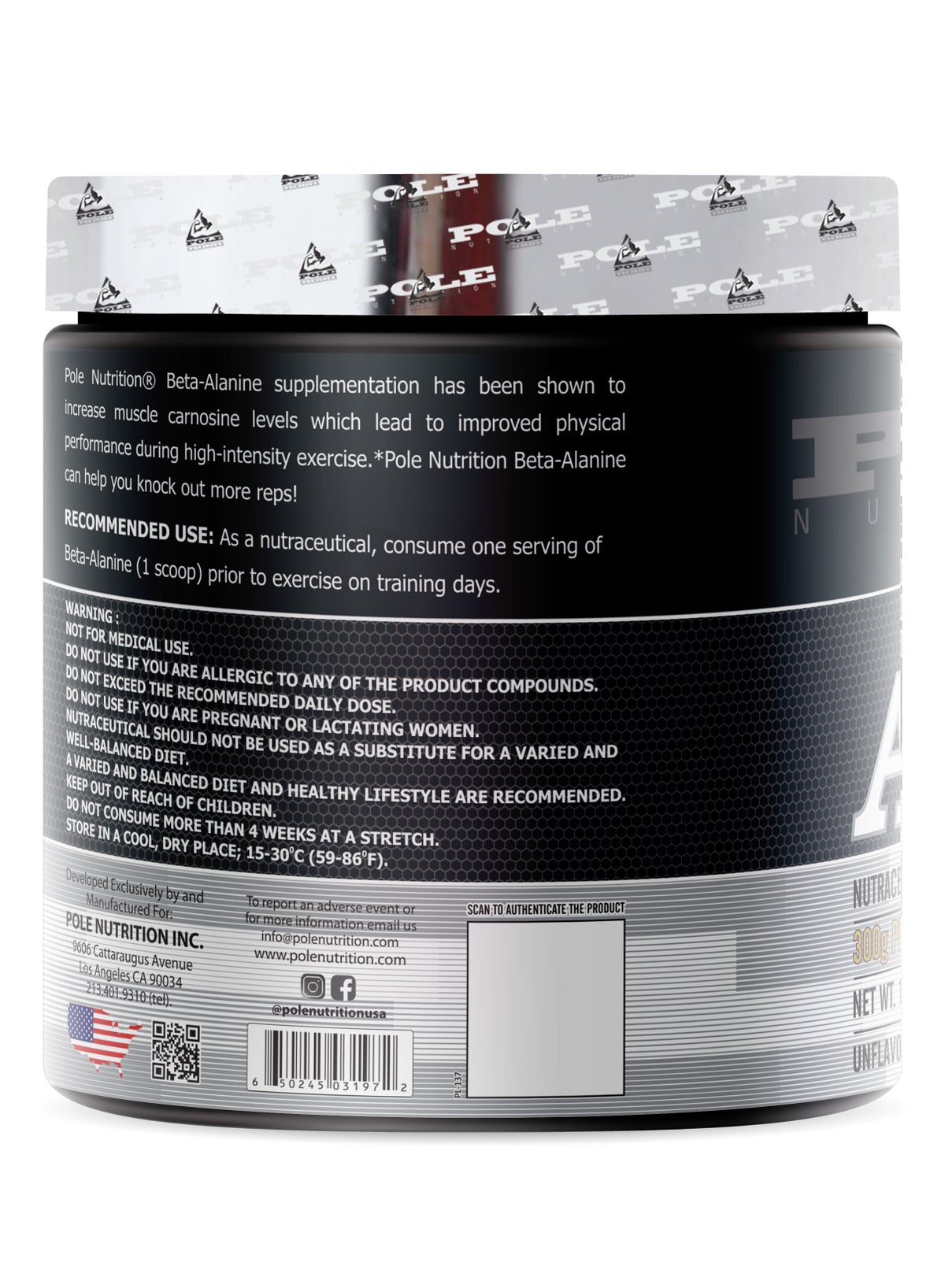 Pole Beta Alanine Powder For Boost Endurance & Strength 300g