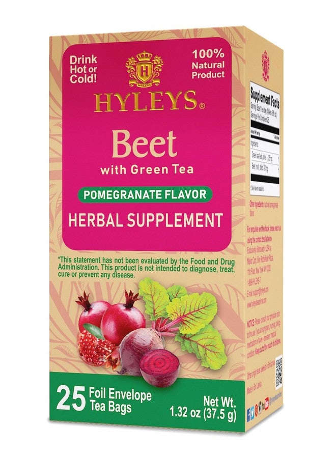 Hyleys Beet & Green Tea with Natural Pomegranate Flavor - Herbal Energy Tea - Supports Focus - 25 Tea Bags - Image 1