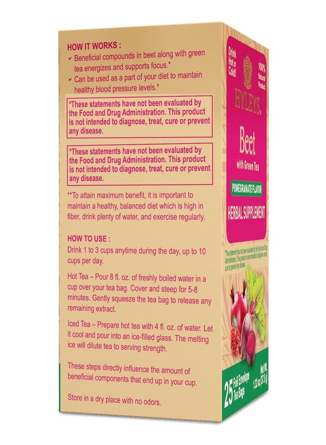 Hyleys Beet & Green Tea with Natural Pomegranate Flavor - Herbal Energy Tea - Supports Focus - 25 Tea Bags - Image 5