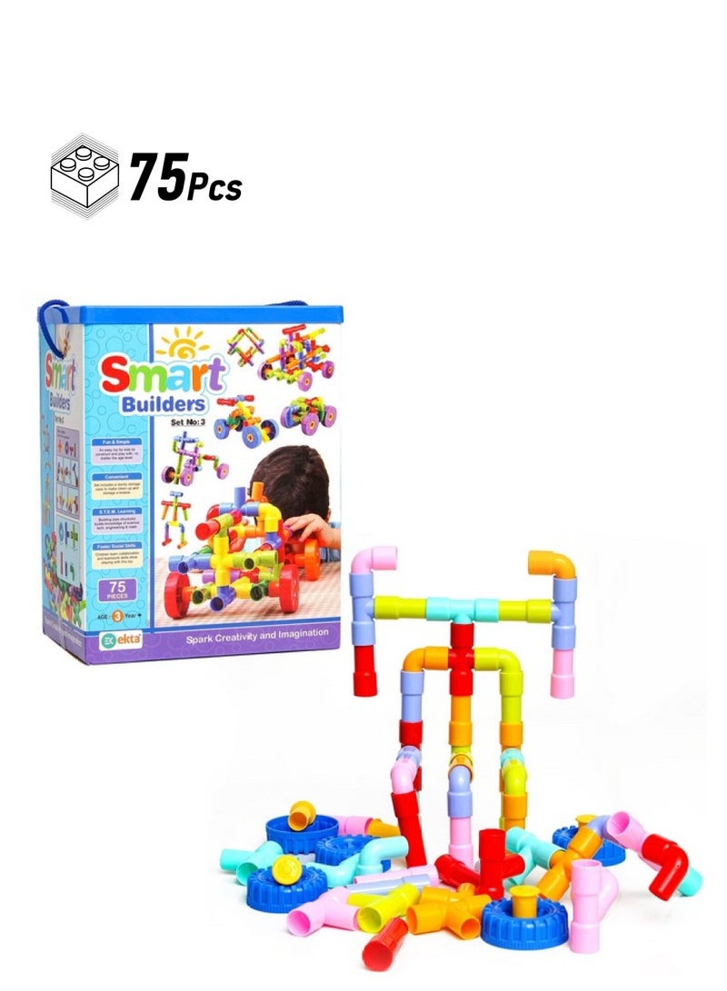 EKTA Smart Builders Building Blocks Set-3, Building Blocks for Kids, Block Game for Kids (Multicolor, Big Size) - 75 Pieces - Image 1