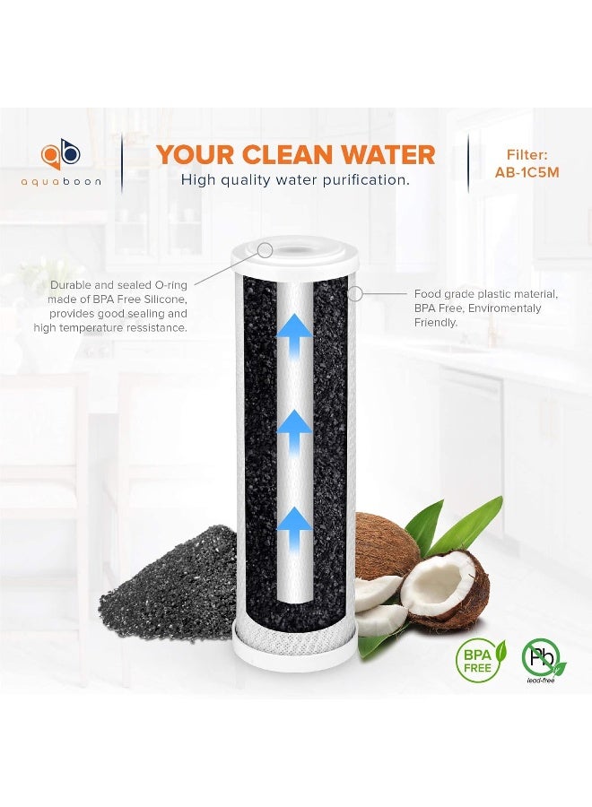Aquaboon 5 Micron 10 x 2.5 Carbon Block Water Filter Cartridge CTO Whole House Water Filter Replacement Compatible with WHKF-WHWC, FXWTC, 2-PACK - Image 3