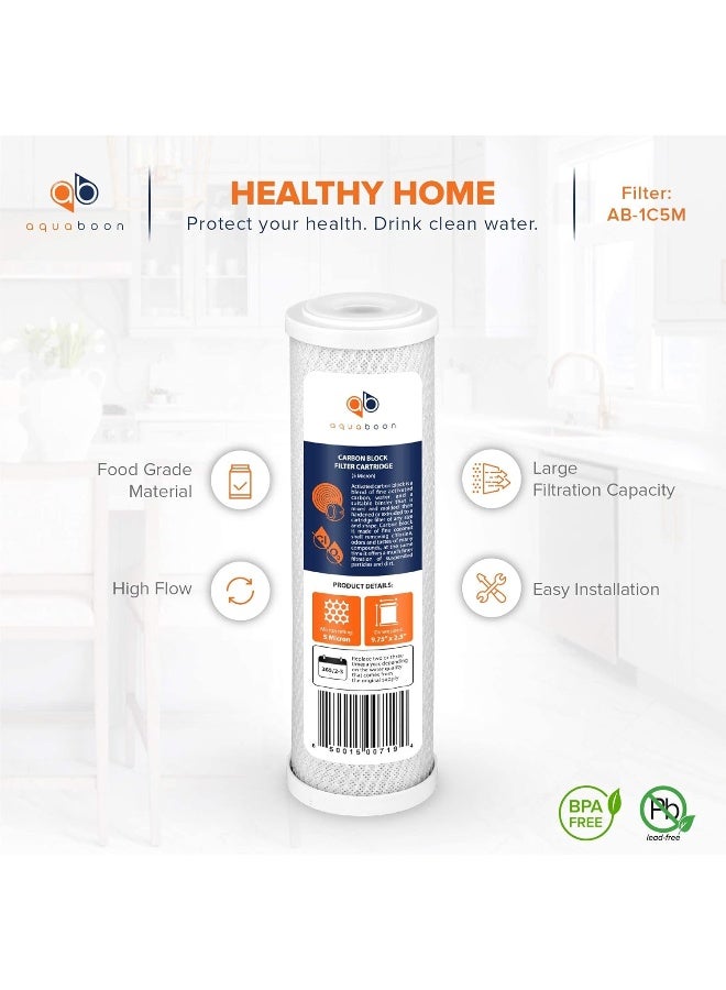 Aquaboon 5 Micron 10 x 2.5 Carbon Block Water Filter Cartridge CTO Whole House Water Filter Replacement Compatible with WHKF-WHWC, FXWTC, 2-PACK - Image 4