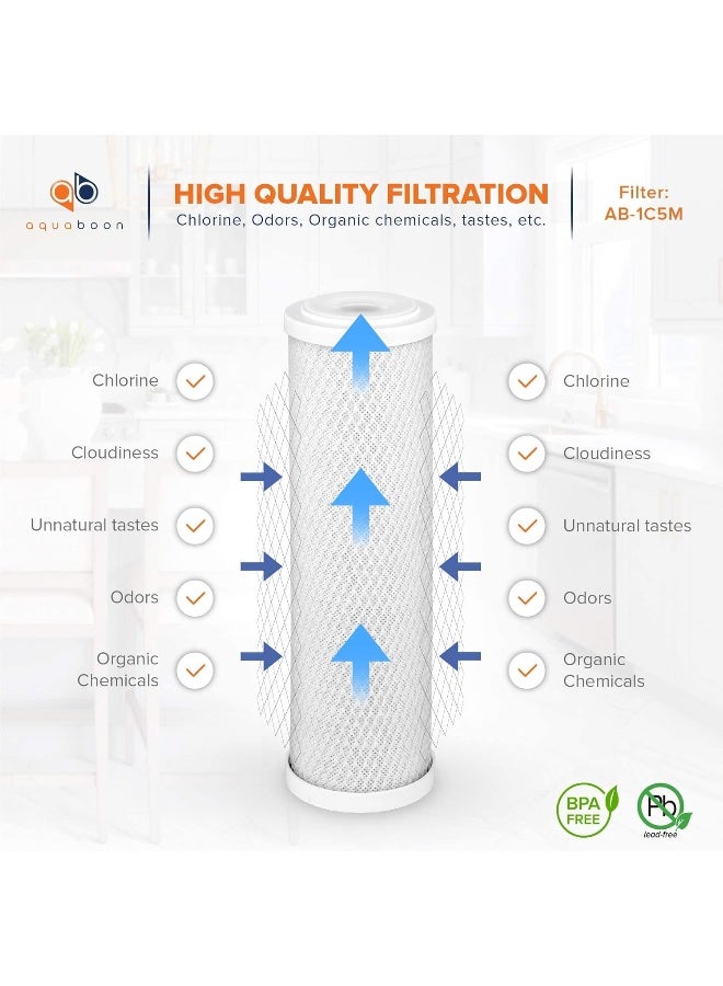 Aquaboon 5 Micron 10 x 2.5 Carbon Block Water Filter Cartridge CTO Whole House Water Filter Replacement Compatible with WHKF-WHWC, FXWTC, 2-PACK - Image 5