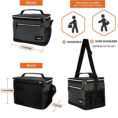 opux Insulated Lunch Box Men Women, Lunch Bag for Work School, Leakproof Soft Cooler Tote Adult, Large Lunch Pail Kids Boys Girls, Picnic Beach Food Bag with Shoulder Strap, Charcoal - Image 3