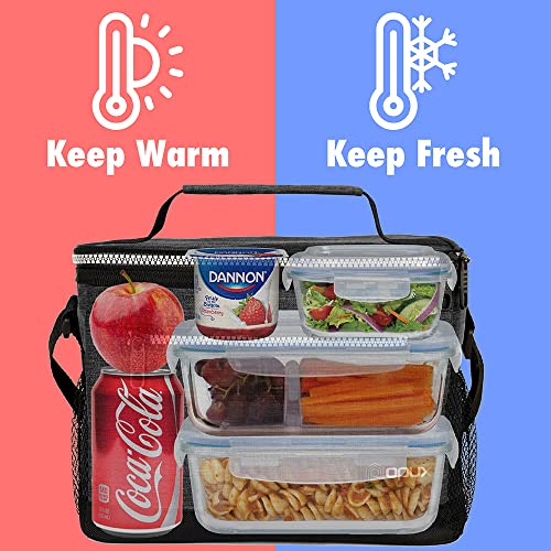 opux Insulated Lunch Box Men Women, Lunch Bag for Work School, Leakproof Soft Cooler Tote Adult, Large Lunch Pail Kids Boys Girls, Picnic Beach Food Bag with Shoulder Strap, Charcoal - Image 2