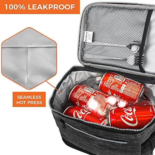 opux Insulated Lunch Box Men Women, Lunch Bag for Work School, Leakproof Soft Cooler Tote Adult, Large Lunch Pail Kids Boys Girls, Picnic Beach Food Bag with Shoulder Strap, Charcoal - Image 5