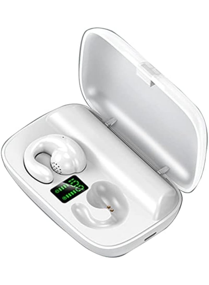 SYOSI Wireless Earbuds with Earhooks Mini Bone Conduction Headphones Waterproof Bluetooth Earbuds Earpiece Noise Canceling Headset Sports Bluetooth 5.0 Earphones Headset for Cycling Driving, Gym, White - Image 1