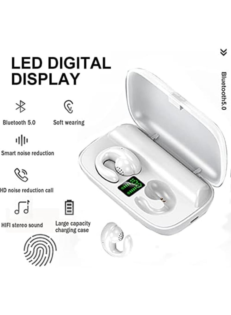 SYOSI Wireless Earbuds with Earhooks Mini Bone Conduction Headphones Waterproof Bluetooth Earbuds Earpiece Noise Canceling Headset Sports Bluetooth 5.0 Earphones Headset for Cycling Driving, Gym, White - Image 3