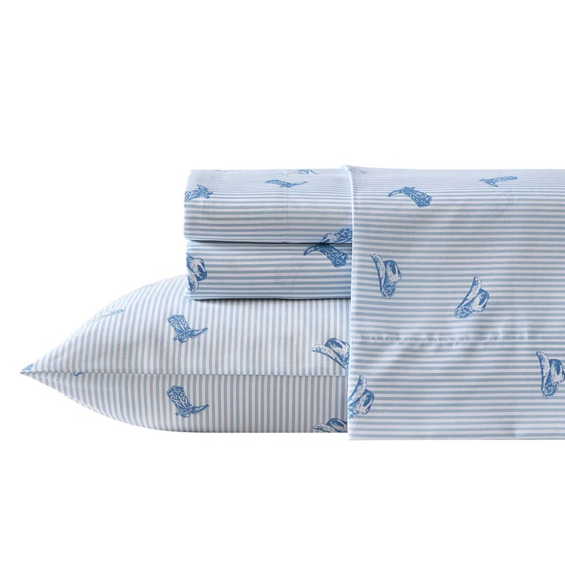 Wrangler - Full Size Sheet Set, Ultra-Soft & Wrinkle-Resistant Bedding for Year Round Comfort, Deep Pockets, Bed Sheets with Matching Fitted Sheet & Pillowcases (Cowboy Pinstripe Blue) - Image 1